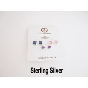 1981 NEW Giani Bernini Sterling Silver 3 Pair Blue/Pink/Purple Cubic Zirconia